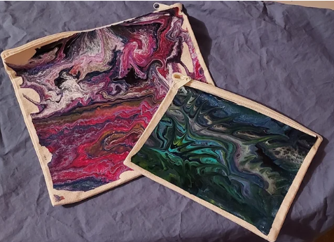 Acrylic Pouring on Fabric a zipper pouch