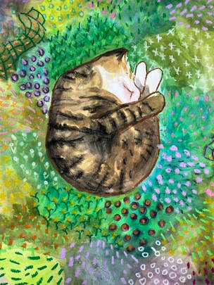 sleeping pet mixed media